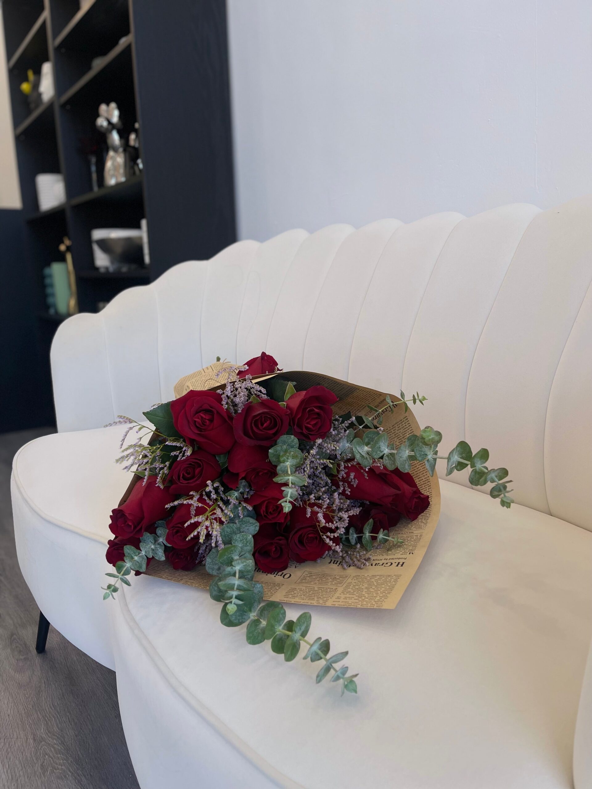 15 Roses and Eucalyptus Bouquet