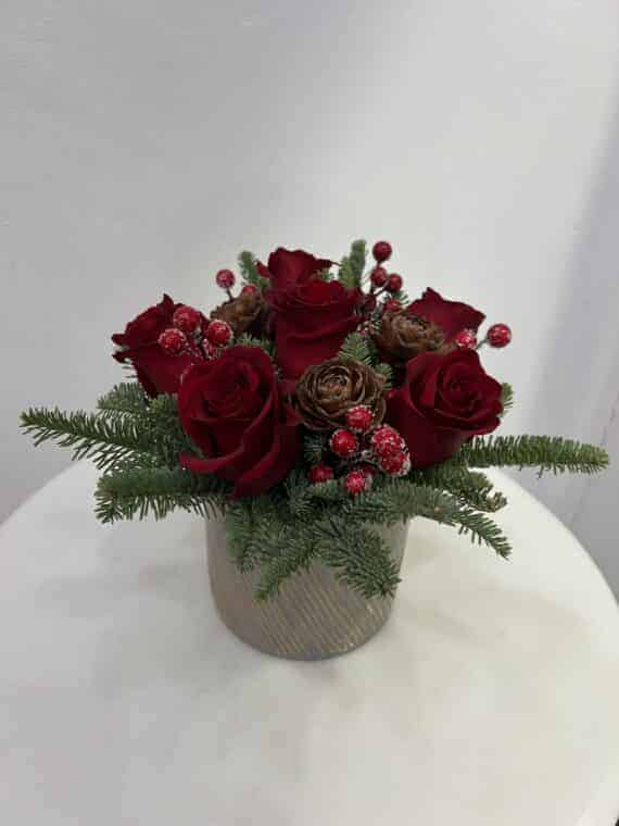 Crimson Frost Floral Elegance: Lush Holiday Rose Magic