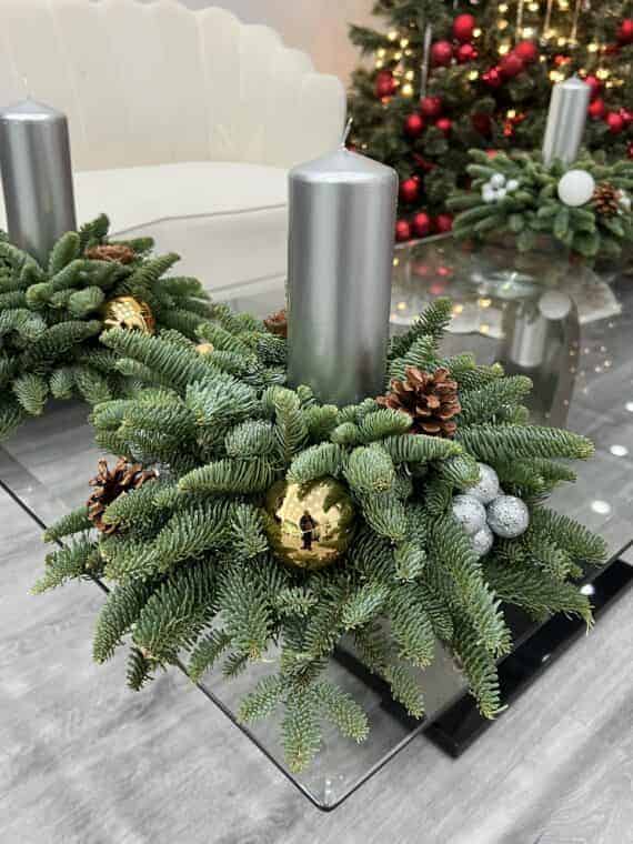 Winter Evergreen Centerpiece - Luxurious Holiday Elegance