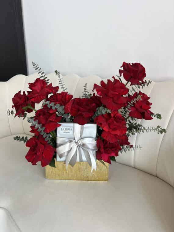 Romantic Red Blooms in Gold - Luxurious Floral Gift