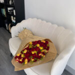 Opulent Elegance: Premium Roses with Golden Solidago