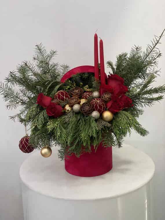 Crimson Holiday Centerpiece - Lush Elegance and Festive Glow